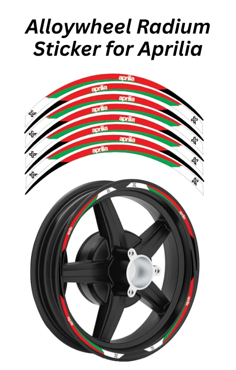 Alloy Wheel Radium Sticker Compatible with Aprilia SR125/150/160 | Printed In Premium Radium with FPF (Fade Protection Film), Waterproof, Precut Sticker, Pack Of 1